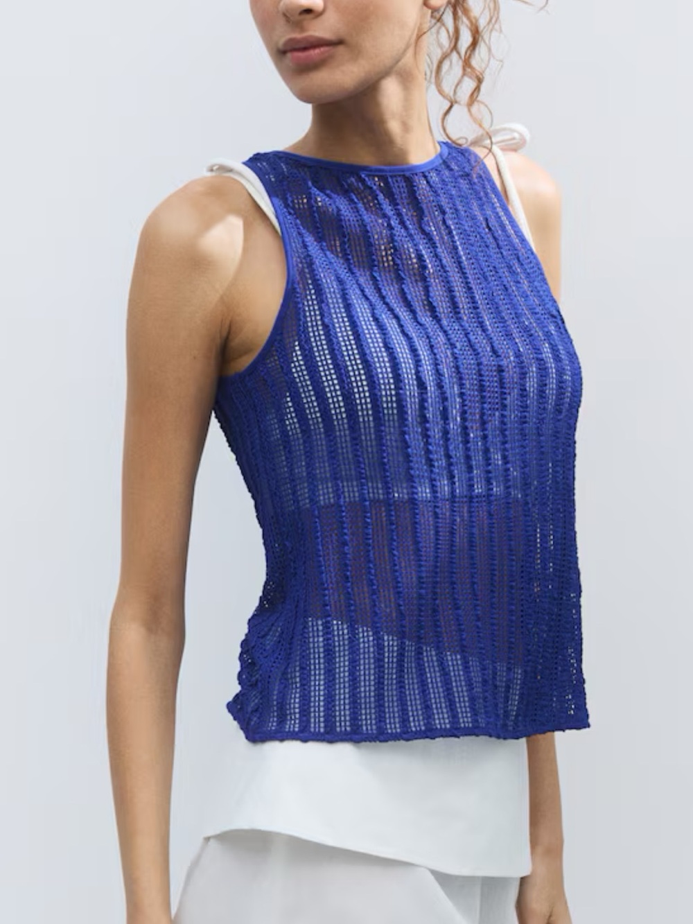 H&M Royal Blue Sheer Knit Sleeveless Crop Top